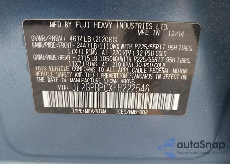 2015 Subaru Xv Crosstrek Hybrid Touring z USA, uszkodzony, nr VIN JF2GPBPCXFH222546